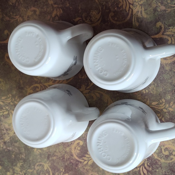 Set of 4 Corelle Corning Ware Cups and Saucers Ribbon Bouquet Pattern - Picture 6 of 7